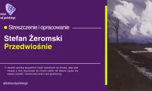 Obraz przedstawia fragment malowidła z drzewem na tle burzowego nieba i tekst "Stefan Żeromski Przedwiośnie".