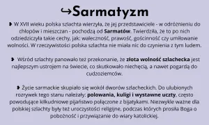 Strzałka i tekst "Sarmatyzm" na jasnoszarym tle.