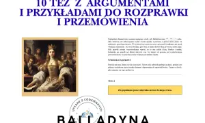 Obraz przedstawia królową w złotej sukni i koronie, otoczoną przez mężczyzn w historycznych strojach.