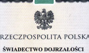 Fragment polskiego świadectwa dojrzałości z godłem orła.