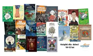 Kolaż okładek książek przygodowych dla dzieci w wieku 10-12 lat.