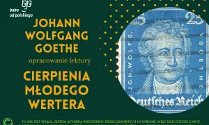Grafika z portretem Goethego na znaczku pocztowym i tytułem "Cierpienia młodego Wertera".