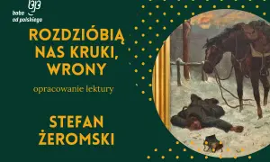 Obraz przedstawia scenę z obrazu: koń i leżący w śniegu człowiek.