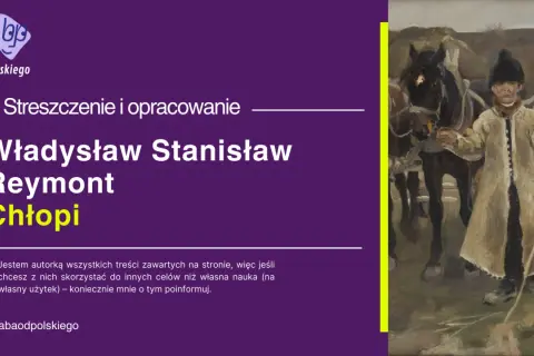 Obraz przedstawia chłopca w tradycyjnym stroju, stojącego obok konia i wozu.