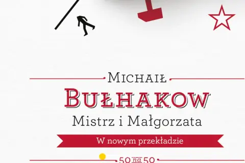Grafika z napisem "Michaił Bułhakow Mistrz i Małgorzata" i elementami graficznymi.