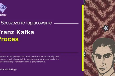 Ilustracja z portretem Franza Kafki i tekstem "Proces".