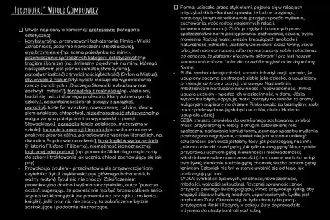 Fragment tekstu z "Ferdydurke" Witolda Gombrowicza, z podziałem na punkty.