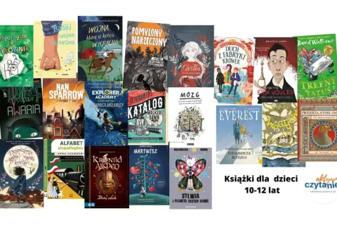 Kolaż okładek książek przygodowych dla dzieci w wieku 10-12 lat.