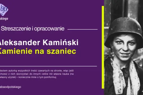 Czarno-białe zdjęcie młodej kobiety w hełmie wojskowym, z lewej strony grafika i tekst.