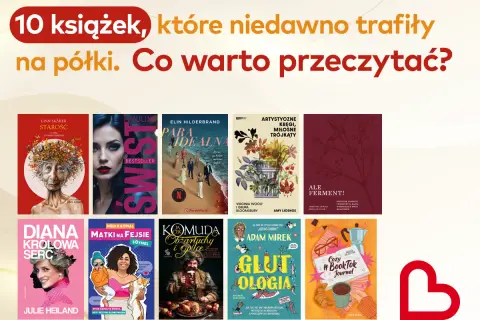 Kolaż okładek książek, w tym portret starszej kobiety, kobiety z burzą włosów, grupy ludzi na plaży i innych.