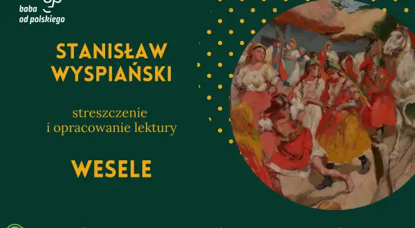 Fragment obrazu "Wesele" Stanisława Wyspiańskiego przedstawiający ludzi w strojach ludowych.