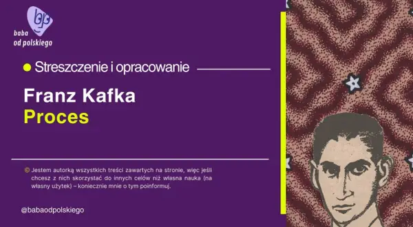 Ilustracja z portretem Franza Kafki i tekstem "Proces".