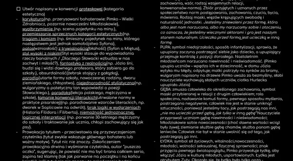 Fragment tekstu z "Ferdydurke" Witolda Gombrowicza, z podziałem na punkty.