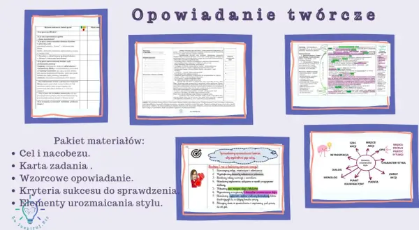 Zestaw materiałów do pisania opowiadań: schematy, listy kontrolne, przykłady i diagramy elementów stylu.