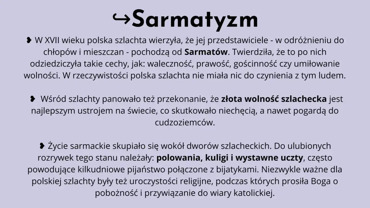 Strzałka i tekst "Sarmatyzm" na jasnoszarym tle.