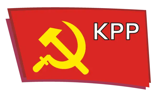 Czerwona chorągiew z żółtym sierpem i młotem oraz napisem KPP.