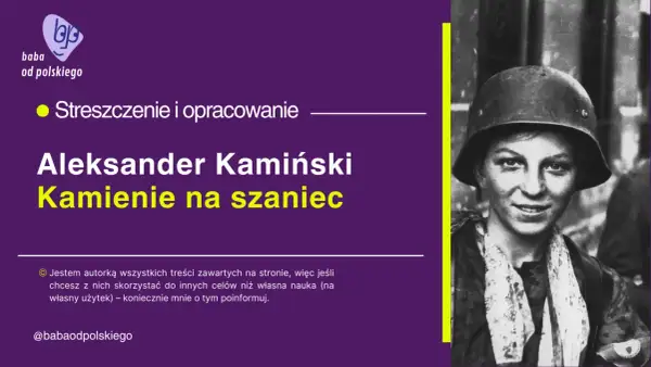 Czarno-białe zdjęcie młodej kobiety w hełmie wojskowym, obok tekst.