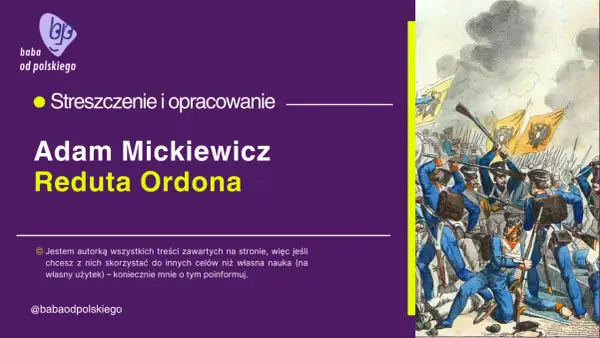 Ilustracja przedstawia bitwę z żołnierzami w niebieskich mundurach i sztandarami.